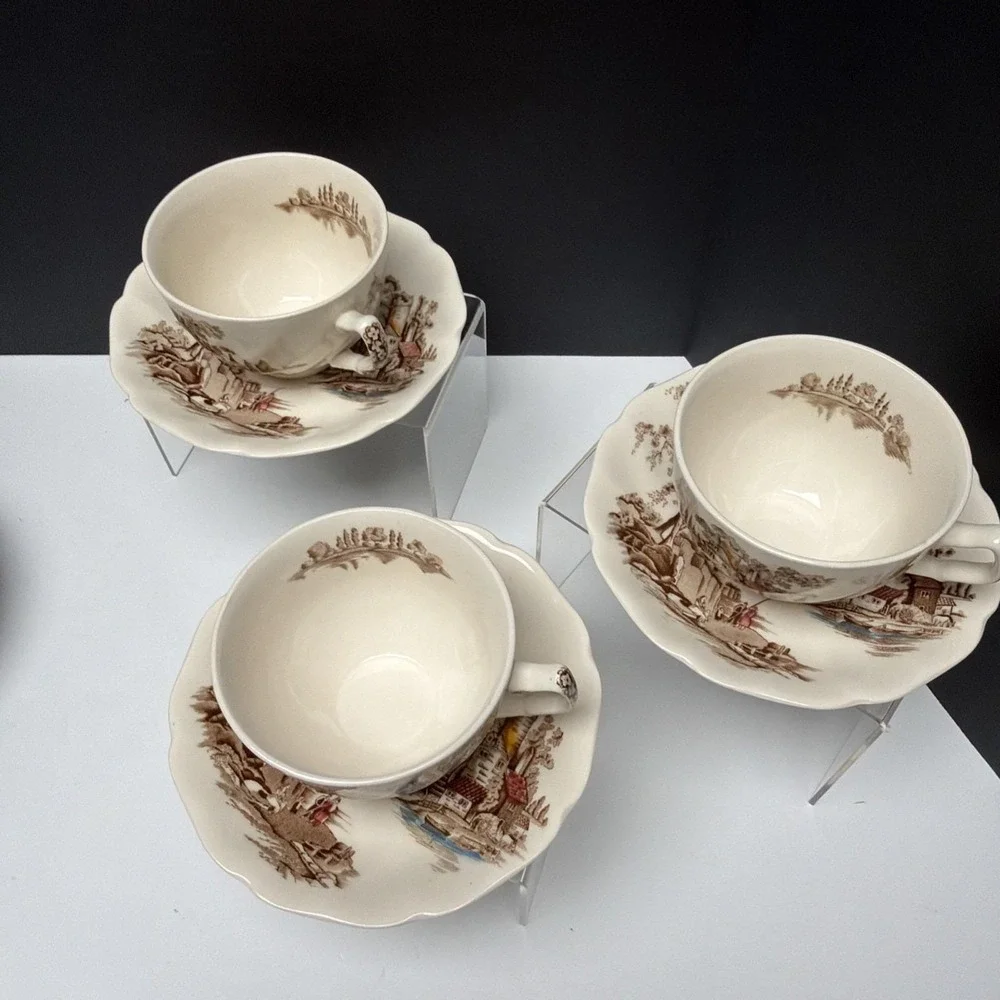 Johnson Brothers The Old Mill Teacup And Saucer England China Set Of 3